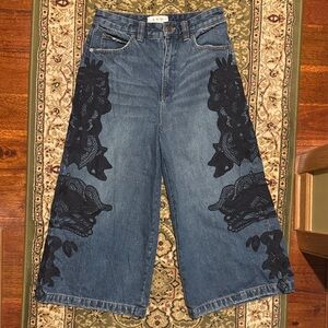 We The Free Stylish Blue Jeans with Black Lace Accents